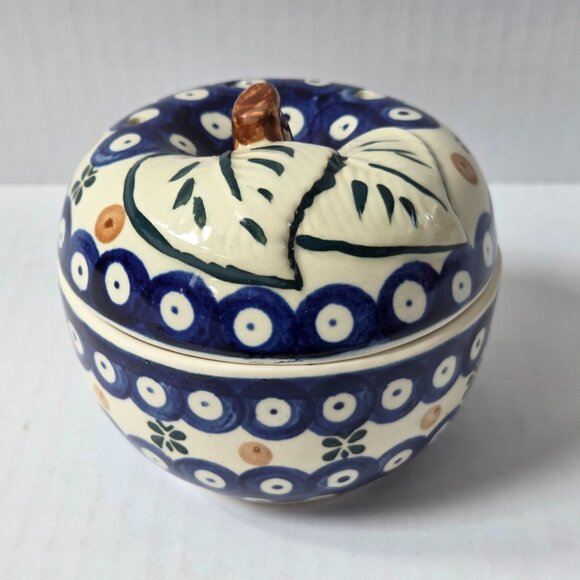 Boleslawiec Polish Pottery Peacock Blue Apple Baker Covered Dish Decor ONLY READ - Picture 4 of 11